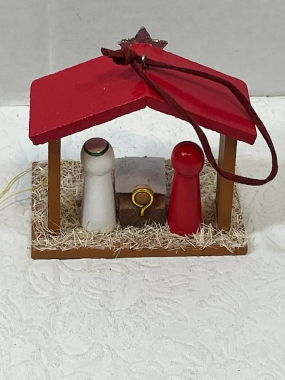 Mini Handmade Wooden Peg Nativity Manger Scene Christmas Ornament Star Decor3.5